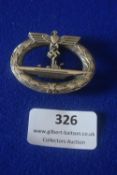 Reproduction Third Reich U-Boat War Badge, silver-coloured, depicting a submarine beneath the