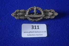 Reproduction Third Reich U-Boat War Badge, silver-coloured, depicting a submarine beneath the