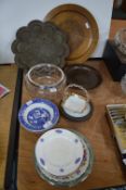 Eastern Trays, Decorative Plates, and an EPNS Rimmed Glass Fruit Bowl