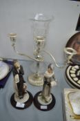 Cut Glass Lead Crystal Vase, plus Candelabra, and Figurines