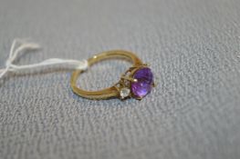 9ct Gold Ring with Purple Stone Size: O ~2.2g