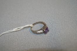 950 Silver Ring with Purple & White Stones Size: P ~4.4g