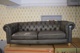 * Grey Leatherette Chesterfield Button Back Sofa