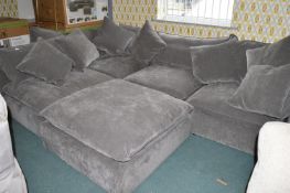* Serene Dark Grey Fabric Modular Sofa with Scatter Cushions, and Pouffe