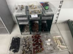 Set of Component Drawers Containing Various Meccano Components (mainly lightbulbs)