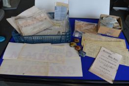 Quantity of Meccano Ephemera Including Vintage Window Stickers, Advertisements, Paper Clippings,