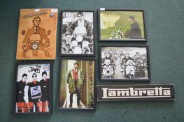Six Framed ‘Mod’ Lambretta themed prints plus a ‘Lambretta’ sign