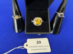 3x 925 Sterling Silver Rings with Gemstones ~9g total