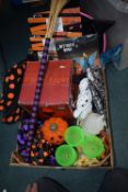 Box of Assorted Halloween Decorations, Cups, Lights, etc.