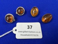 2x Pairs of 915 Silver & Amber Clip-On Earrings
