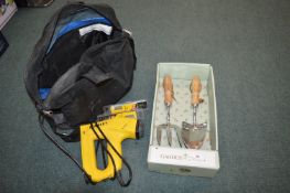 Stanley Electric Staple Gun, Bag, and Hand Fork & Trowel Set
