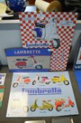 Three Metal ‘Lambretta’ advertising signs inc a Calendar