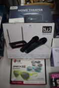 Abox Home Teather LED Projector, NJS Radio Microphones, and LG 3D Cinema Glasses