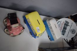 1x Beetle and 2x Camper Van Ceramic Moneyboxes, and a Burton Constable Hall Plate