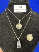 2x 925 Sterling Silver Necklaces with Pendants, and a Queen’s Silver Jubilee Silver Coin Pendant ~