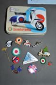 Lambretta Tin containing Union jack Lambretta badges etc