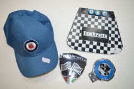 Lambretta cap with badge and cloth containing badges