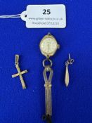 9ct Gold Crucifix Pendant , Majex 17 Jewel 9ct Gold Watch, and 9ct Gold Earring ~10.6g gross