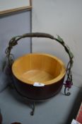 Wooden Fruit bowl in a metal stand