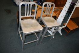 2x White Metal Industrial Style Slat Bar Stools