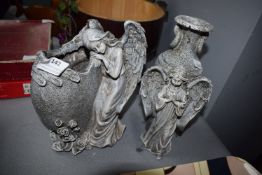 2x Decorative Plastic Vases with Angel Motifs