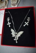 Crystal Skull, Black Necklace & Earrings