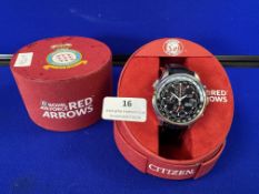 Citizen Red Arrows Eco Drive Chronograph Wristwatch with Black Leather Strap CA0080-03E