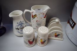 Alex Clark Churchill Rooster Pottery Water Jug, Salt & Pepper, and Toast Rack, plus Heverlee Lager