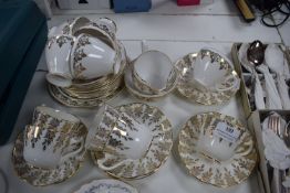 White & Gold Floral Bone China Tea Set ~30pcs
