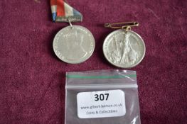 Pair of Commemorative Medals – Pair of white metal commemorative medals, one with ribbon and one