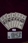 Bank of England £1 Note with Novelty One Million Dollar Notes – A Bank of England £1 note, bearing