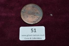 Large Early Copper Coin or Token, Heavily Worn & Defaced – A large early copper coin or token, the