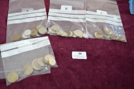 Four Bags of Assorted World Coins – Four labelled collections of foreign coinage comprising Japan;
