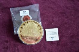 Large proof gold-plated commemorative medallion titled 