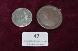 Two early British coins comprising a George III 1797 Cartwheel Penny, with seated Britannia reverse,