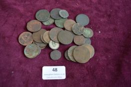 A collection of approximately 30 early British copper and bronze coins, including Georgian and