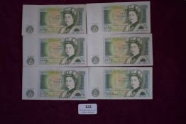 Six Bank of England £1 Notes including Consecutive Jo Page Notes – Six Bank of England £1 notes,