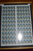 Framed Royal Mail printer's sheet of 80th Birthday of H.M. Queen Elizabeth The Queen Mother 12p