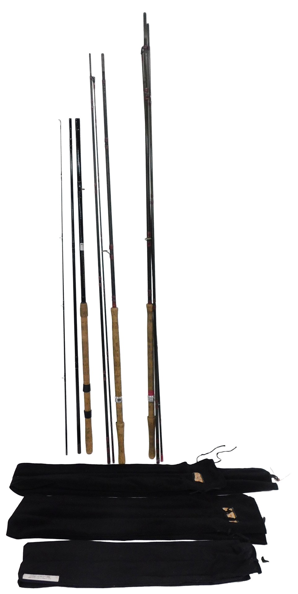 Two Bruce & Walker three piece carbon fibre salmon fly rods, 15' long, and a Diana Strike Force X