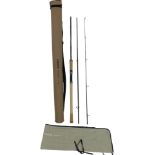 A Greys X-Flite Spin 9' spinning rod, 12-28g, three piece, with rod tube.