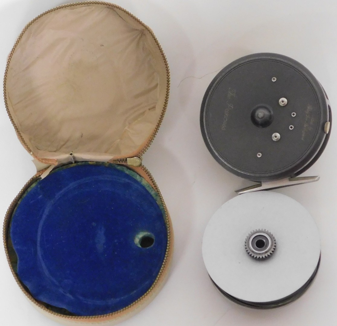 A Hardy Bros Ltd Princess fly reel, 8.8cm diameter, with spare spool and padded case. - Image 2 of 3