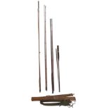 A vintage three piece greenheart fly fishing rod and others, including a two piece built cane fly