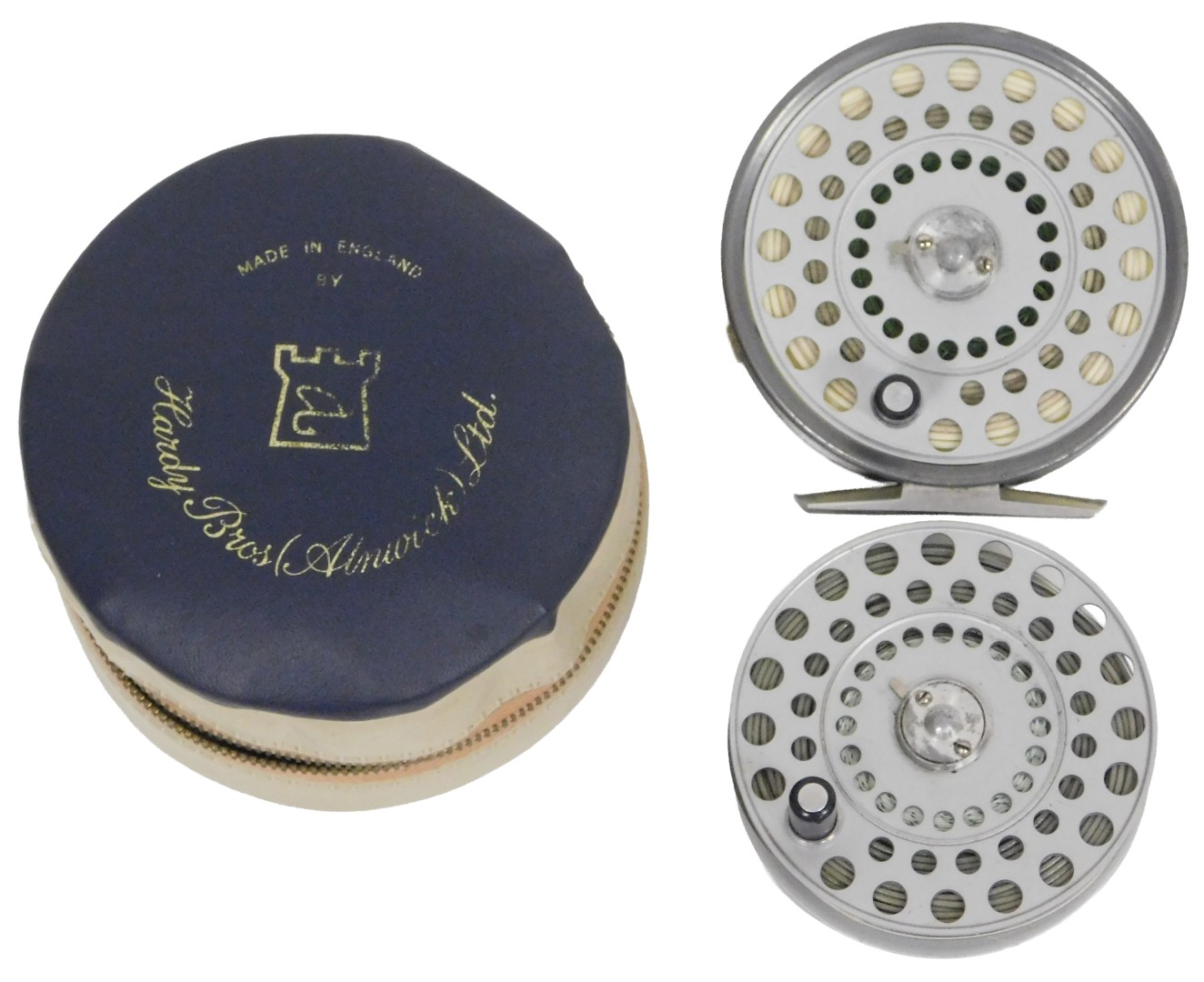 A Hardy Bros Ltd Princess fly reel, 8.8cm diameter, with spare spool and padded case.