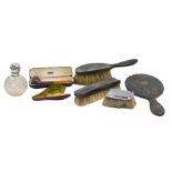 A group of small silver and other related items, to include an ebonised three piece dressing table