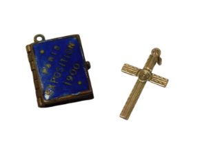 Two items of jewellery, comprising a 9ct gold cross pendant, with reeded design, 2cm high, 0.6g, and