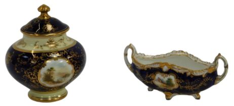 A Coalport porcelain squat pot pourri jar and cover, decorated with a scene of Loch Awe, printed