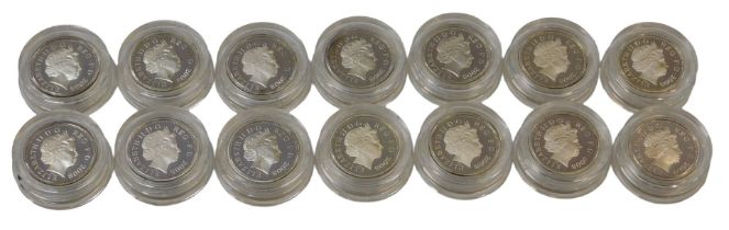 A Royal Mint United Kingdom one pound 25th Anniversary silver proof coin collection, containing