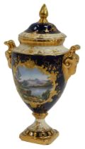A Coalport two handled porcelain vase and cover, painted with a view of Snowdon from Lynn Padarn,