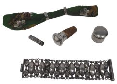 Various small items of silver, George VI glass and silver topped jar, Birmingham 1952, 3cm high,