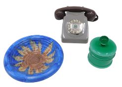 An EET 79/3 telephone, numbered 746T, in grey, with fawn attached receiver and front dial, a green